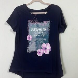 Sunshine Cruising from Coast to Coast Navy pink floral T Shirt Size Large NWT
